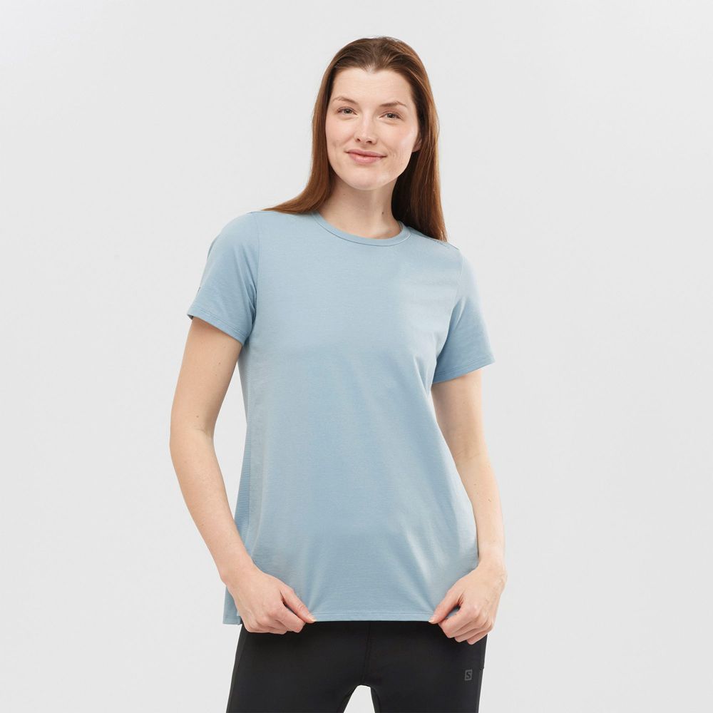 Salomon Singapore Womens T-shirts - OUTLIFE LAYERING W Ashley Blue | 32658-GKEA